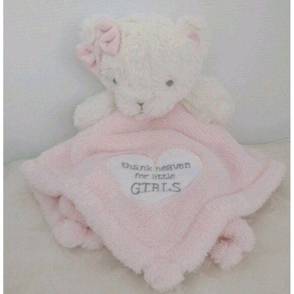 SECURITY Blanket BABY GEAR PINK White Teddy BEAR Heart LOVEY Plush Thank HEAVEN - Picture 3 of 11